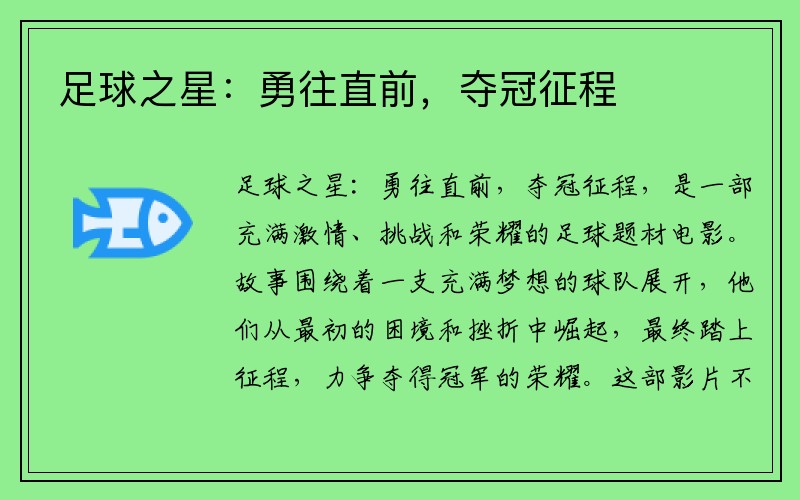 足球之星：勇往直前，夺冠征程